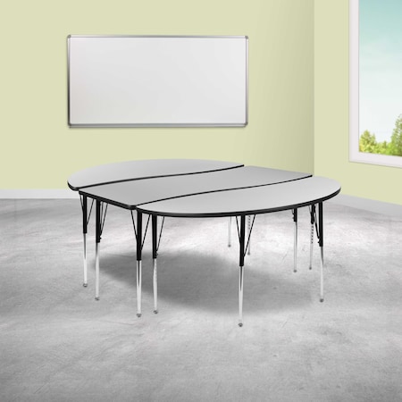 Flash Furniture Oval 60 W, 86 L, 30.25 H, Chrome, Laminate, Particleboard, Steel, Grey XU-GRP-A3060CON-60-GY-T-A-GG